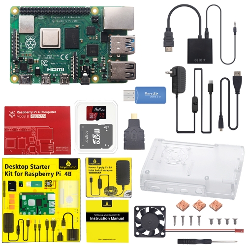 Keyestudio Raspberry Pi 4B Kit Complete Starter Kit With US Plug Power Supply For Raspberry Pi 4