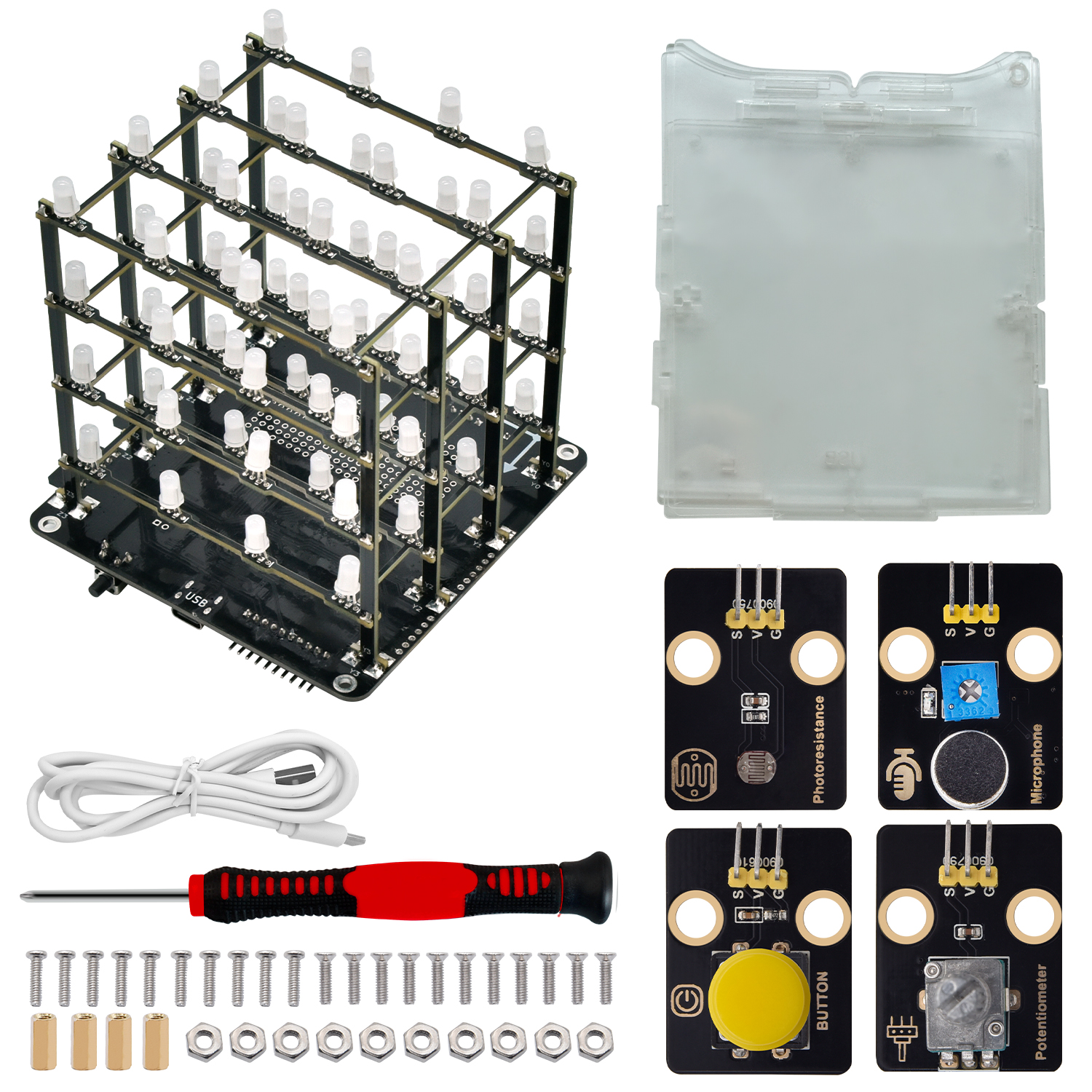 Kit Cubo LED 3D 8x8x8 Fai Da Te | Luce A Cubo Con Saldatura | Rosso O Blu | Alimentazione DC 4.5-5.5V | Decorazione E Progetto Elettronico