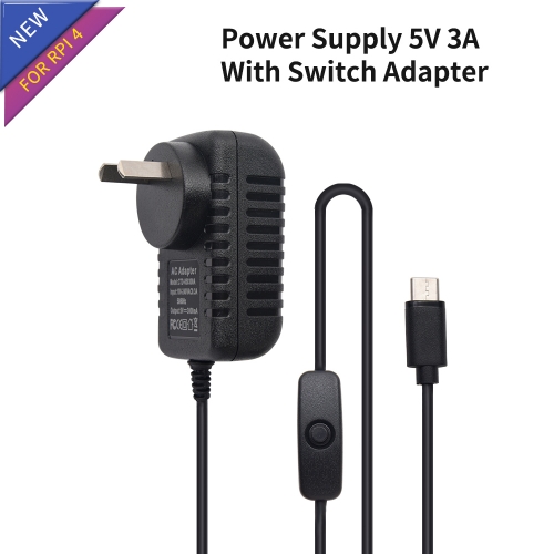 Raspberry Pi 4B Power Adapter 5V 3A With Switch Button USB Type-C Interface Motherboard Power Supply Power Source Unit Switch Socket