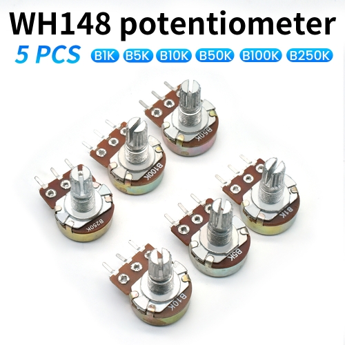 5PCS/lot WH148 Single Short Shank 16mm Potentiometer B1K B5K B10K B50K B100K B250K Electronic Components With Different Color Adjustable Cap