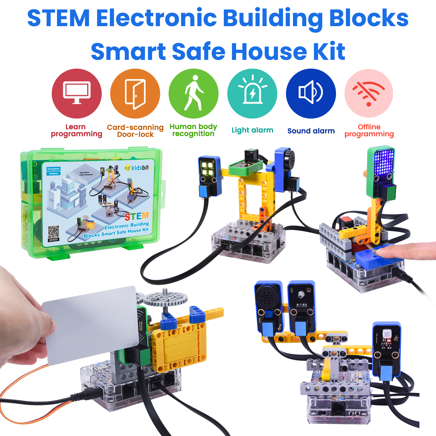 Kidsbits STEM Electronic Building Blocks Smart Safe House Sensor Starter Kit For Arduino Programming Compatible Lego Kit With UNO Board