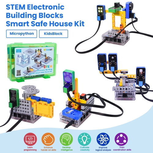 Kidsbits Sensor Module Starter Kit DIY STEM Programming Building Blocks Smart Safe House Lego Kit With ESP32 Board