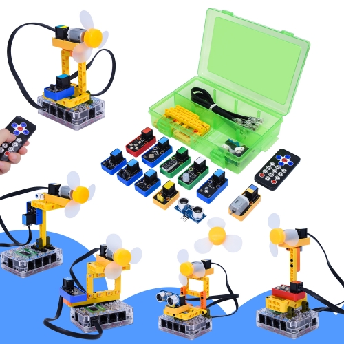 Kidsbits STEM Electronic Building Blocks Smart Fan Programmable Starter Kit Compatible With Lego With ESP32 Board