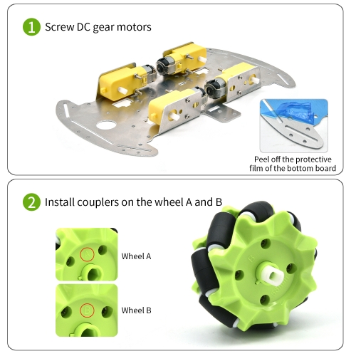 Oceanlend Kit voiture DIY Mecanum, 4 roues, châssis en métal et moteur TT Smart Robot 4WD, compatible avec RASPBERRY PI pour plateformes Arduino