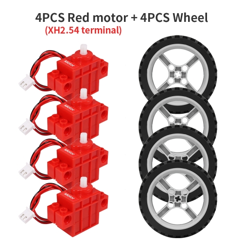 4pcs 4.8V Red Motor XH2.54 Terminal With 4pcs Wheel Smart Robot Car Programmable Motor Compatible With Lego