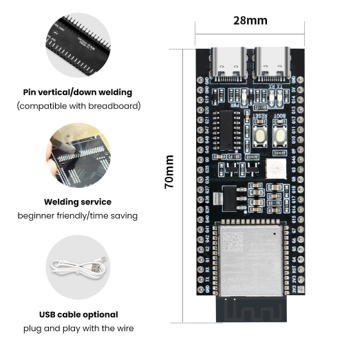 Carte De Développement ESP32-S3 ESP-DevC - Wi-Fi + Bluetooth 5.0, Dual Core, 16MB Flash (Lot De 2) | Compatible Arduino