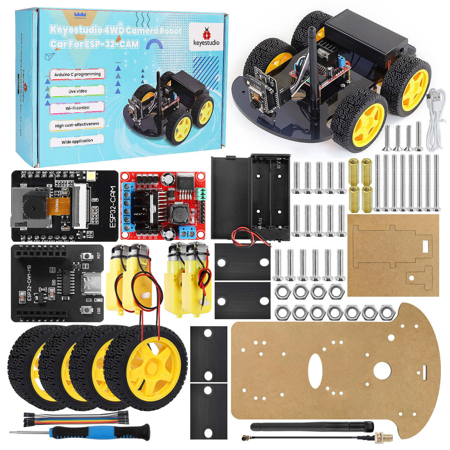 ESP32-CAM 4WD kamerarobotbil för övervakning