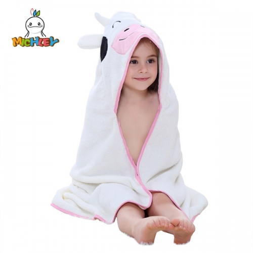 MICHLEY Baby Hooded Towel Cow Baby Towels for Baby 35.5×35 .5 Inches  Baby Bath Towel for Infant Toddler Baby Girl Shower Gift Photo Shoot Props