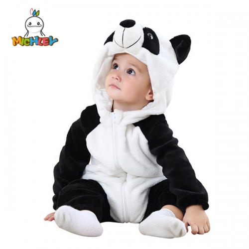 MICHLEY Baby Costume, Panda Cosplay Pajamas for Boy Winter Flannel Romper Outfit 2T, Colorful One Piece