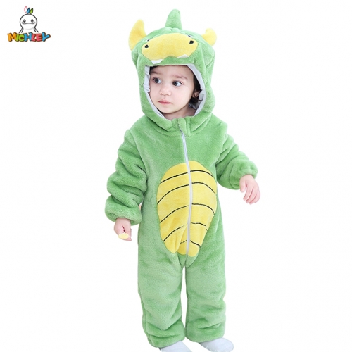 MICHLEY 0-2-Year-Old Children's Cartoon Dinosaur Pyjamas Boys and Girls Costume With Caps Cosplay Pyjamas For Children in Autumn and Winter