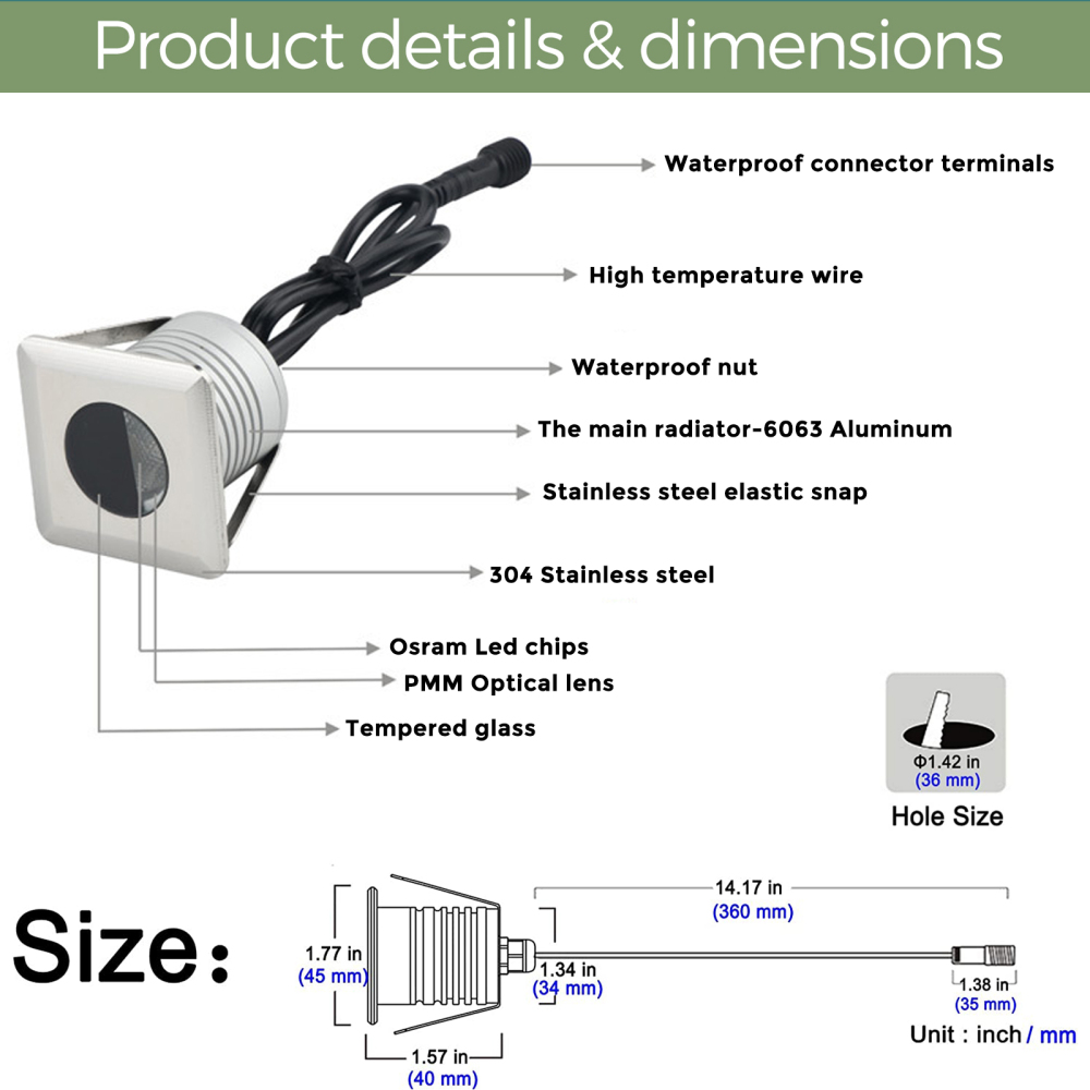 GARDENCOIN LED In-Ground Well Lights Square,3W, DC12V-24V Waterproof IP68,Aluminum&Stainless Steel,Buried Underground Outdoor Landscape Lightings,Warm White 3000K&Cool White 5000KI