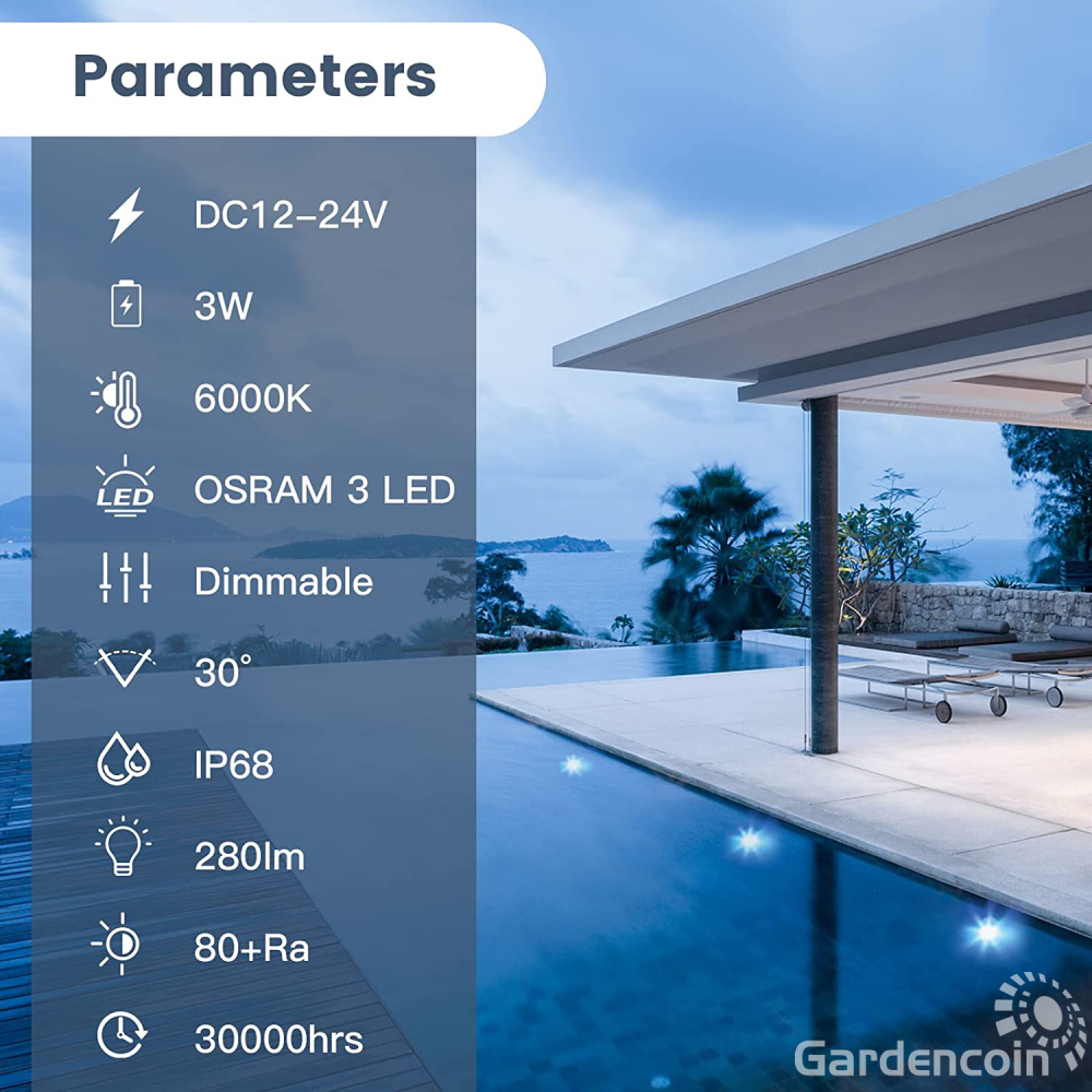 Gardencoin®Jellyfish Micro Led Pool Lights, 12V Low Voltage Underwater Lights, 3 Watts 280 Lumens, Solid Metal Swimming Pool Lights for Inground Pool, Pond, Step, Fountain and Spa