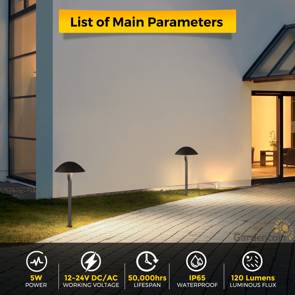 Gardencoin®Umbrella 3CCT LED Low Voltage Landscape Pathway Light, 3000K/4000K/5000K Selectable, Wired Outdoor Led Walkway Light,Oil Rubbed Bronze Die-Cast Aluminum Housing