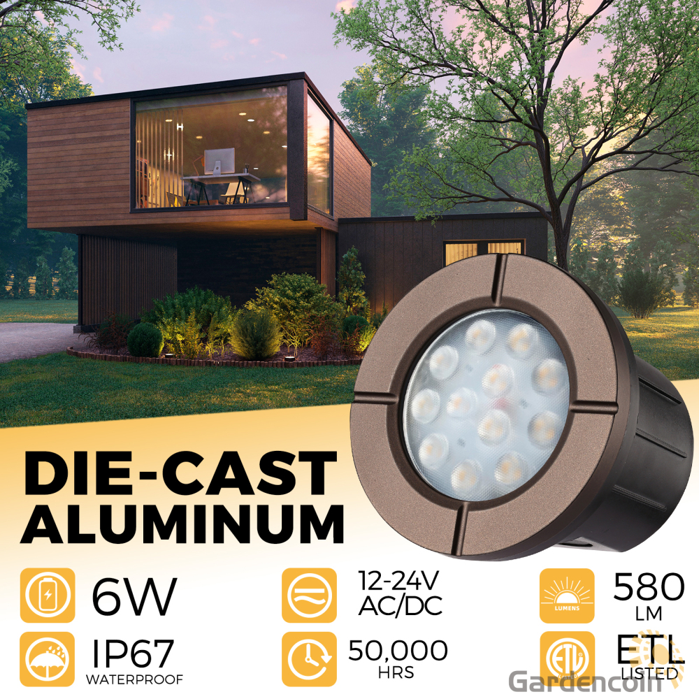 Gardencoin®Proton 6W LED Well Lights, 12V Die-cast Aluminum Outdoor In-ground Landscape Lighting for Garden,Yard,Plaza,Shrub