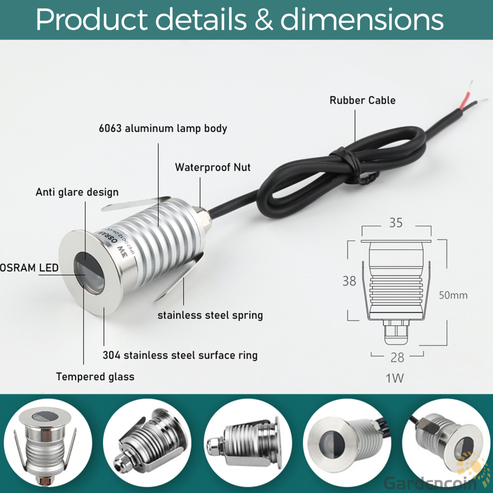 Gardencoin®Sirius Half-moon 1W Recessed LED Deck Light IP67 Waterproof 12V-24V Outdoor LED Decking Stair Light 3 Color Changing for Yard,Garden,Patio,Stair Decor