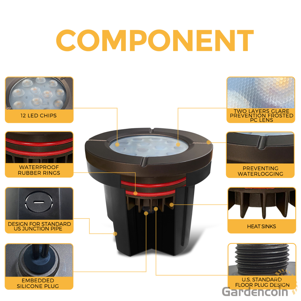 Gardencoin®Proton 6W LED Well Lights, 12V Die-cast Aluminum Outdoor In-ground Landscape Lighting for Garden,Yard,Plaza,Shrub