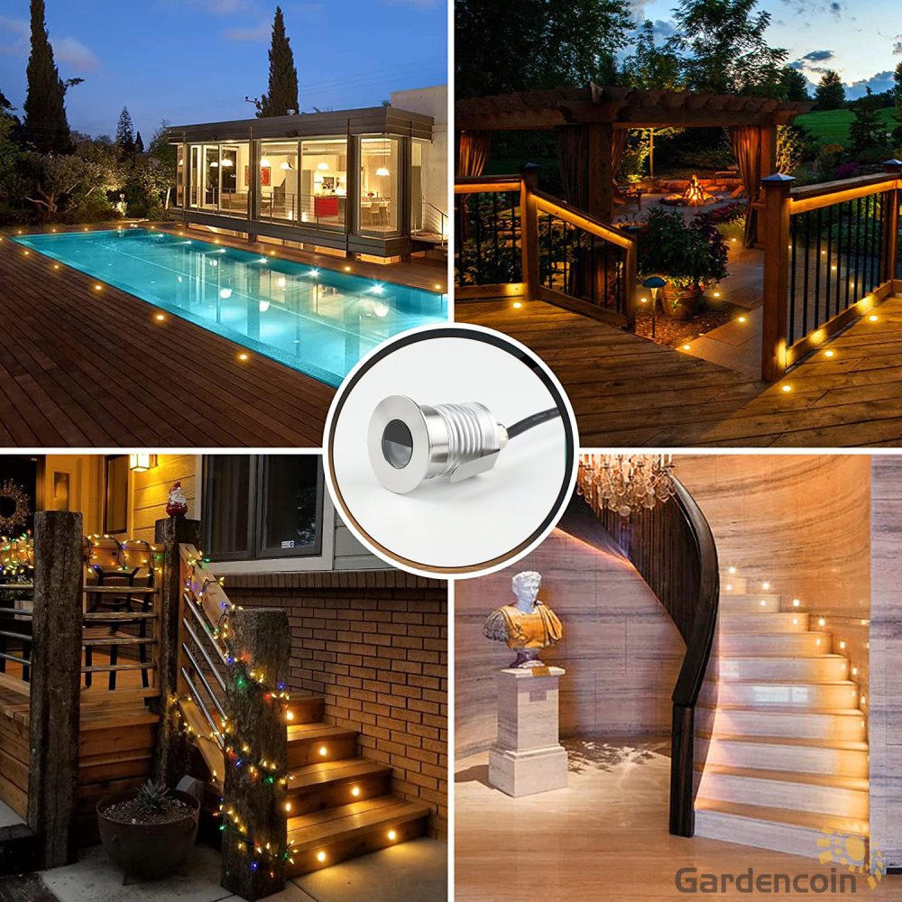 Gardencoin®Sirius Half-moon 1W Recessed LED Deck Light IP67 Waterproof 12V-24V Outdoor LED Decking Stair Light 3 Color Changing for Yard,Garden,Patio,Stair Decor