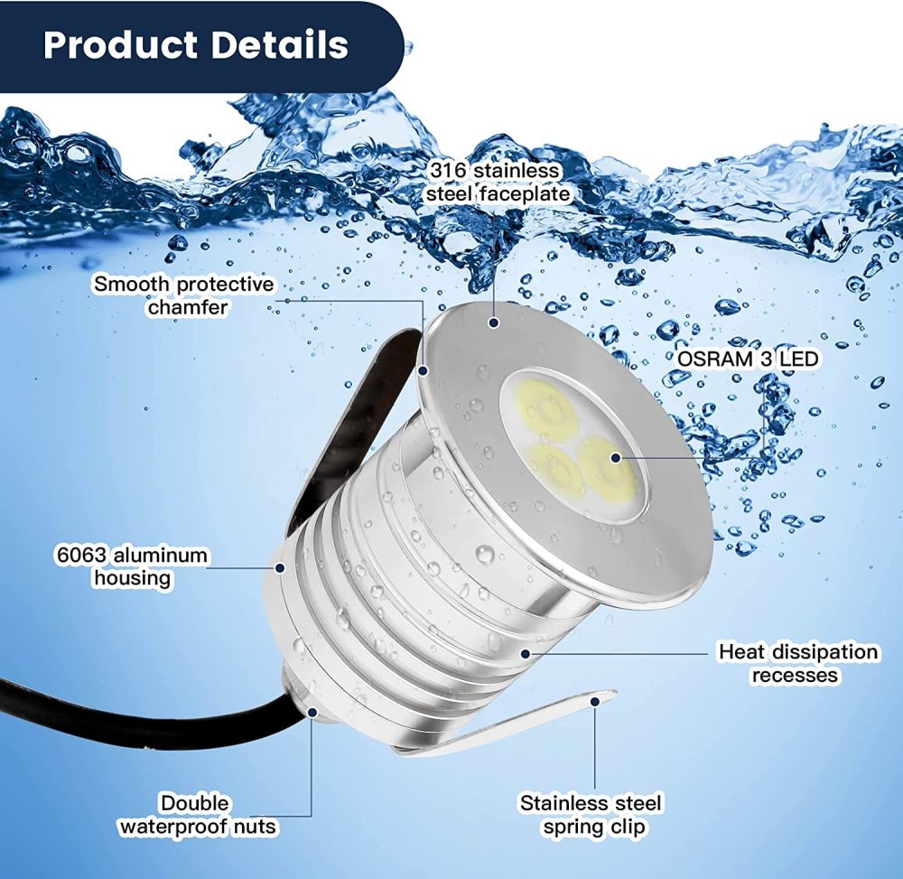 Gardencoin®Jellyfish Micro Led Pool Lights, 12V Low Voltage Underwater Lights, 3 Watts 280 Lumens, Solid Metal Swimming Pool Lights for Inground Pool, Pond, Step, Fountain and Spa