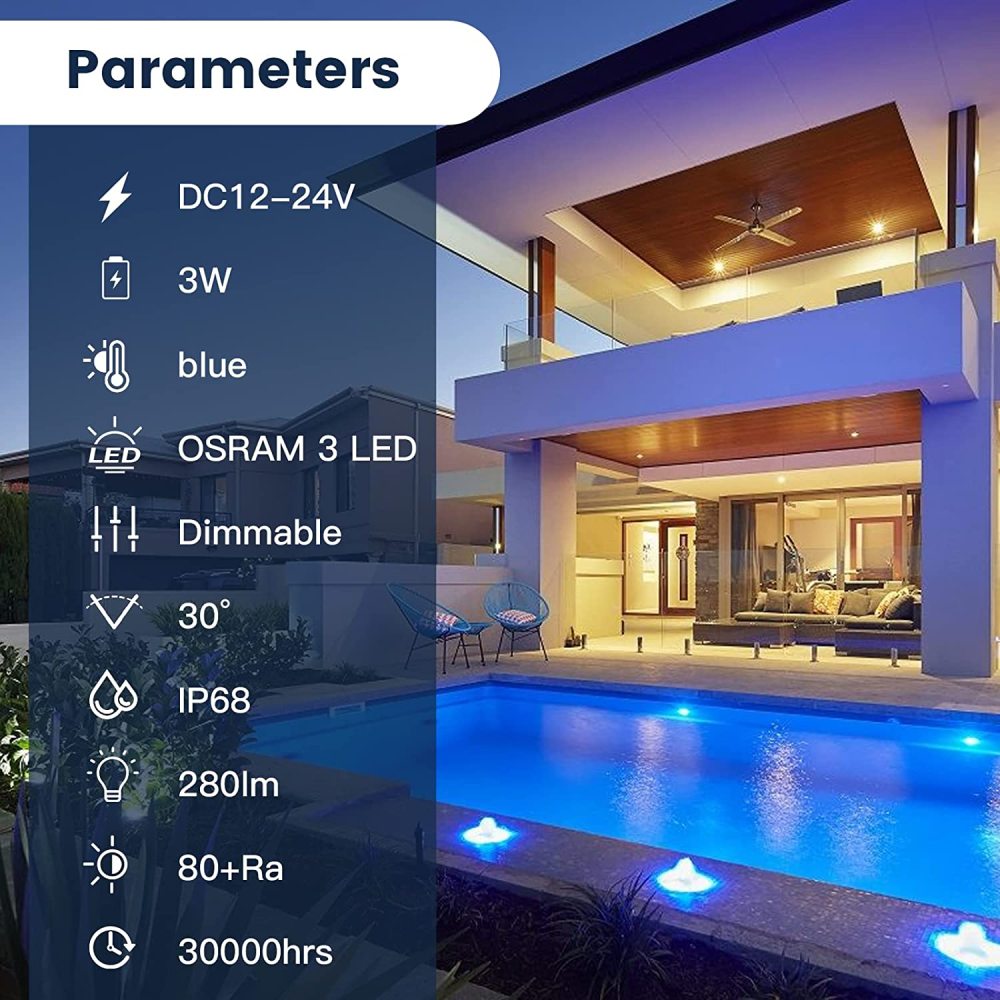 Gardencoin®Jellyfish Micro Led Pool Lights, 12V Low Voltage Underwater Lights, 3 Watts 280 Lumens, Solid Metal Swimming Pool Lights for Inground Pool, Pond, Step, Fountain and Spa