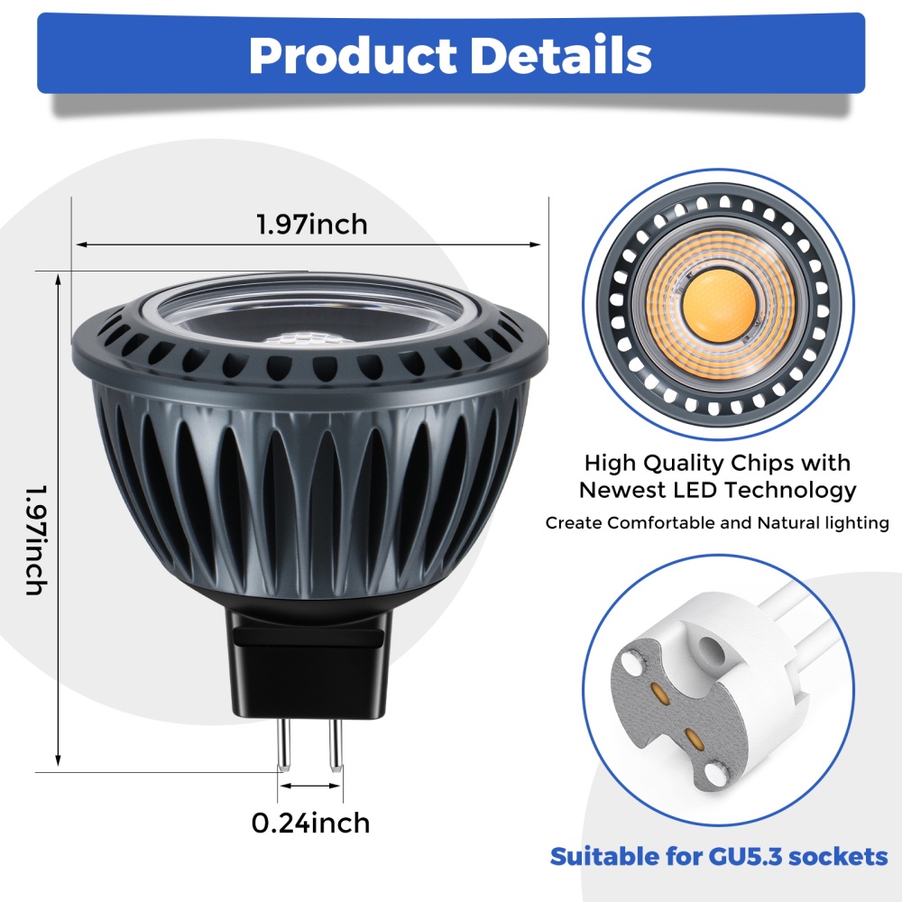 Gardencoin MR16 LED Light Blub, 5W 2700K Warm White 450 Lumens Dimmable, Aluminum Housing, Low Voltage 12V Input,GU5.3 bi-pin Light Bulbs for Landscape &Accent Lighting, Indoor/Outdoor Use