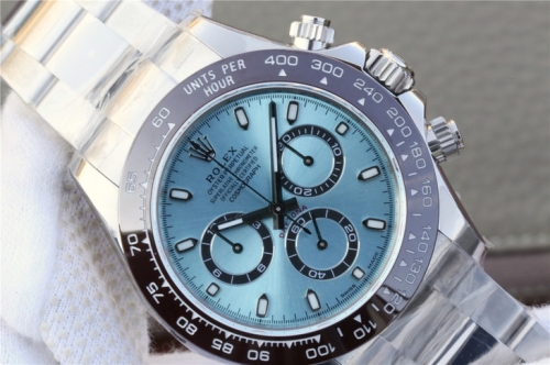 Rolex Daytona Cosmograph 116506 Stainless Steel Case Brown Ceramic Bezel Noob 1:1 Best Edition Ice Blue Dial on SS Bracelet A4130 Super Clone (Correct