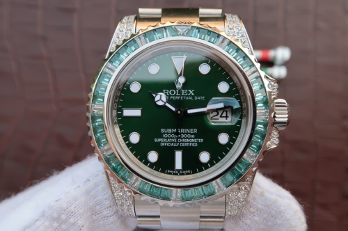Replica Rolex Submariner Date 116610LV Noob Factory V9S 1:1 Best Edition, Stainless Steel 904L & Diamonds, Diamond Bezel, Green Dial, Stainless Steel 