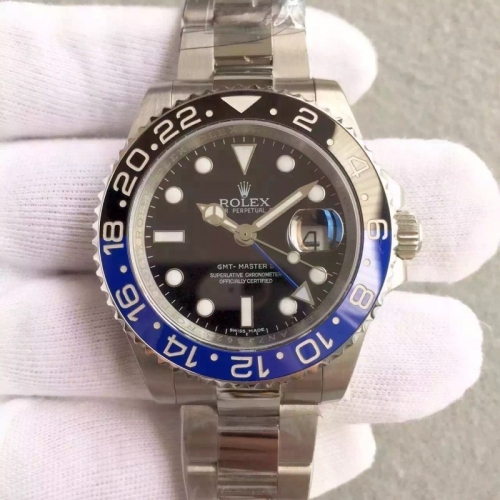 Rolex GMT-Master 116710  II 116710BLNR Batman Noob Factory V8 1:1 Best Edition, Stainless Steel, Black & Blue Ceramic Bezel & Platinum Markers, Black