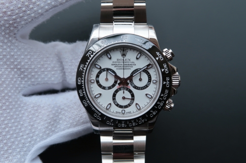 Rolex Daytona Cosmograph 116500LN Noob Factory 1:1 Best Edition, 40MM, Stainless Steel, Black Ceramic Bezel, White Dial, Stainless Steel Bracelet, SWI