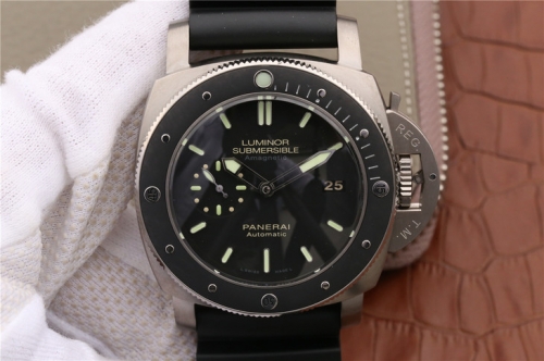 Mens Panerai Luminor Submersible 1950 Amagnetic 3 Days PAM389 VS V2 Titanium Black Dial Swiss P9000 watches