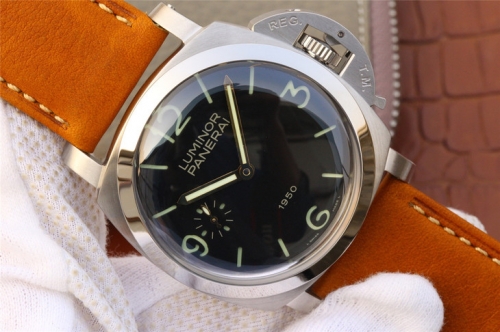 Panerai Luminor 1950 PAM127 Noob Factory 1:1 Best Edition 47MM Stainless Steel, Black Dial Brown Leather Strap SWISS OP XI Manual Winding