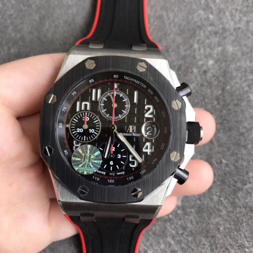 Audemars Piguet Royal Oak Offshore 26470SO.OO.A002CA.01 Chronograph 2018 SIHH Dark Knight JF Best Edition Black Dial on Black Red Rubber Strap 3126