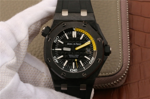 Audemars Piguet Royal Oak Offshore Diver JF 15706 Forged Carbon Black & Yellow Dial Swiss 3120  1:1 Best Edition Black Dial