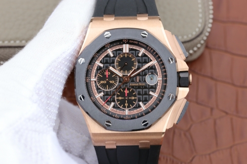 Audemars Piguet Royal Oak Offshore 44mm 26401RO.OO.A002CA.02 Gold/Black 2017 Real Ceramic JF 1:1 Best Edition Black Dial RG Markers On Black Rubber St