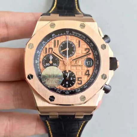 Audemars Piguet Royal Oak Offshore 26470OR.OO.A002CR.01 2014 Gold Theme Rosegold Case JF 1:1 Best Edition on Black Leather Strap ETA 3126 V2