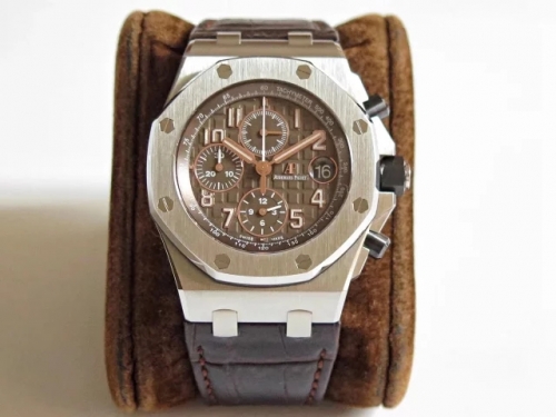 Audemars Piguet Royal Oak Offshore 26470ST.OO.A820CR.01 Mega-Tapestry "waffle" design Chronograph JF 1:1 Best Edition Brown Dial on Brown Leather Stra