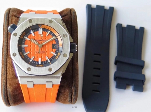 Audemars Piguet Royal Oak Offshore Diver 15710ST.OO.A070CA.01 Stainless Steel 2017 Orange Textured Dial JF 1:1 Best Edition on Orange Rubber Strap ETA