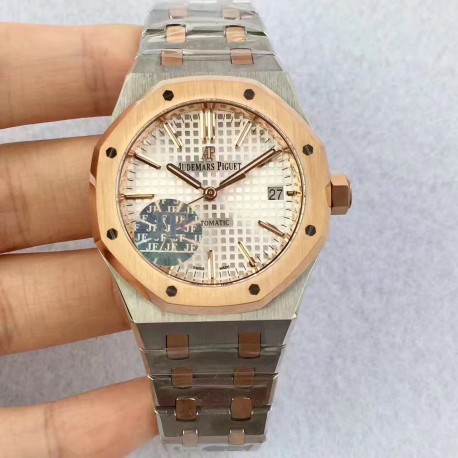 Audemars Piguet Royal Oak 37mm 15450 18K Rosegold Bezel Two Tone JF 1:1 Best Edition Silver Dial on Two Tone Bracelet ETA 3120