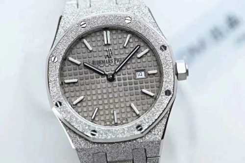 Audemars Piguet Royal Oak 67653BC 33mm Lady Satin-polished SS OMF 1:1 Best Edition Gray Dial SS Bracelet Swiss Quartz