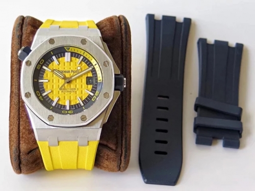 Audemars Piguet Royal Oak Offshore Diver 15710ST.OO.A051CA.01 Stainless Steel 2017 Yellow Textured Dial JF on Yellow Rubber Strap ETA 3120 (Free Rubbe