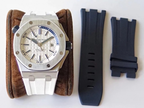 Audemars Piguet Royal Oak Offshore Diver 15710ST.OO.A010CA.01 Stainless Steel 2017 White Textured Dial JF Factory  1:1 Best Edition on White Rubber St
