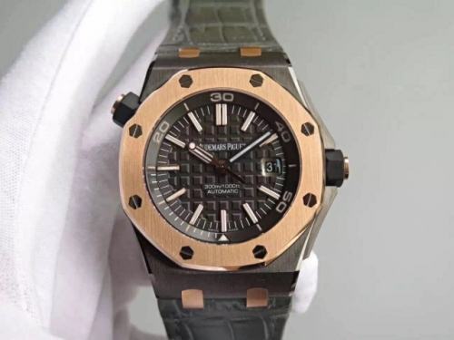Audemars Piguet Royal Oak Offshore Diver 15709TR DLC Plated On Stainless Steel QEII CUP JF Best Edition on Gray Leather Strap eta 3120 V2