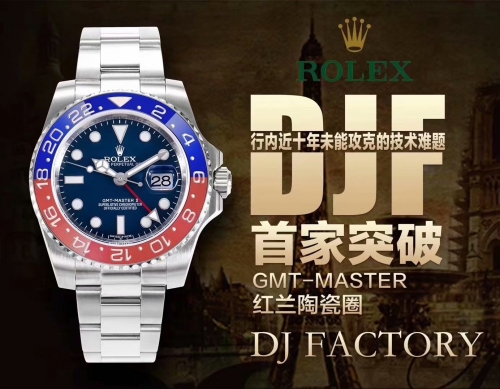 Rolex GMT Master II 116719 BLRO Pepsi 316L Stainless Steel Case DJ factory Best Edition REAL Red Blue Ceramic Insert Black Dial on Oyster Stainless St