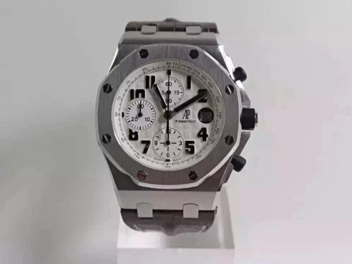 Audemars Piguet Royal Oak Offshore 26170ST.OO.D091CR.01 Chronograph Safari Stainless Steel JF 1:1 Best Edition White Dial on Brown Leather Strap ETA 7