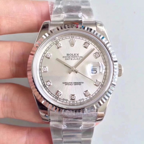 Rolex Date Just II 116334 Stainless Steel Case Silver Diamond Dial 41mm On Oyster Bracelet ETA 2836