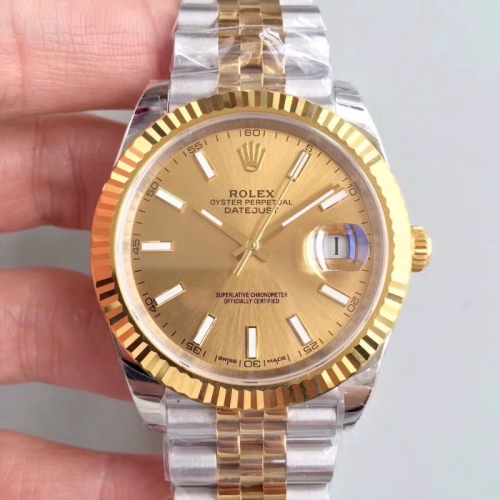 Rolex Date Just II 126333 41mm Stainless Steel Super Thick Wrapped YG Noob Factory 1:1 Gold Dial Stick Marker On Two Tone Jubilee Bracelet ETA 3255