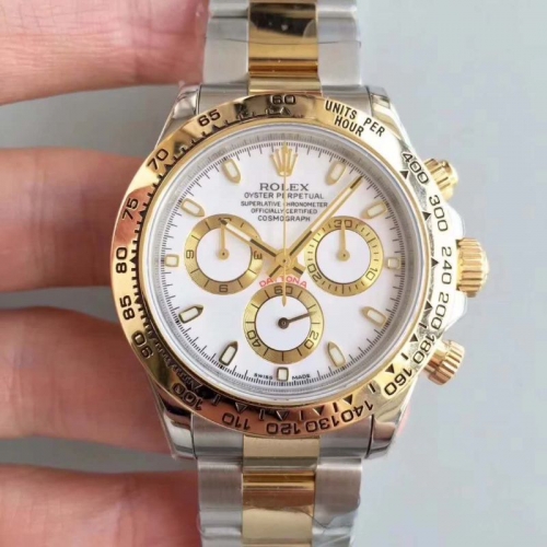 Rolex Daytona Cosmograph 116503  Noob Factory 18K Yellow Gold Wrapped & Stainless Steel 904L White Dial Swiss 7750