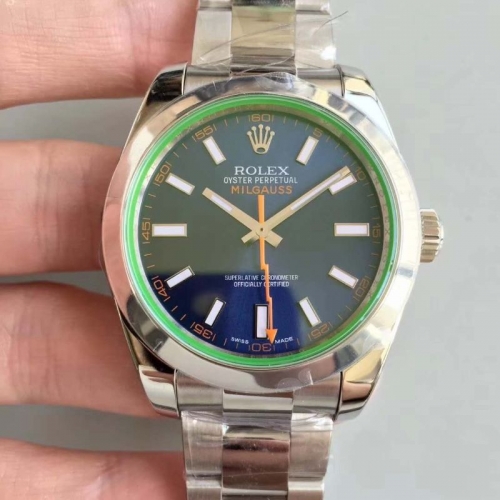 Rolex Milgauss 116400 GV Stainless Steel JF Factory  1:1 Best Edition Black Dial Green Saphire on Stainless Steel Bracelet 3131