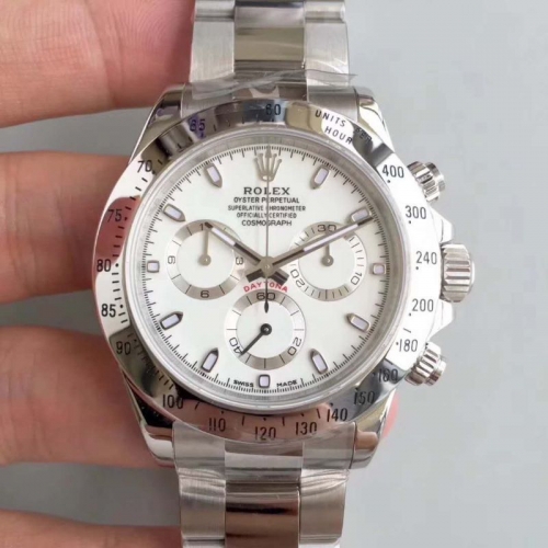 Rolex Daytona Cosmograph 116520 Noob 1:1 Best Edition White Dial on Stainless Steel Bracelet 7750