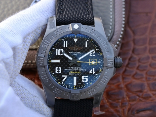 Breitling Avenger II M17330B2/BC05/200S Seawolf Black PVD Case GF Factory 1:1 Hongkong Edition Black Dial On Black Nylon Strap 2824