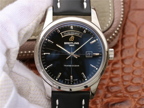 Breitling Transocean Day & Date A4531012/BB69/743P/A20BA.1 Stainless Steel Case V7F 1:1 Factory  Best Edition Black Dial On Black Leather Strap 2836